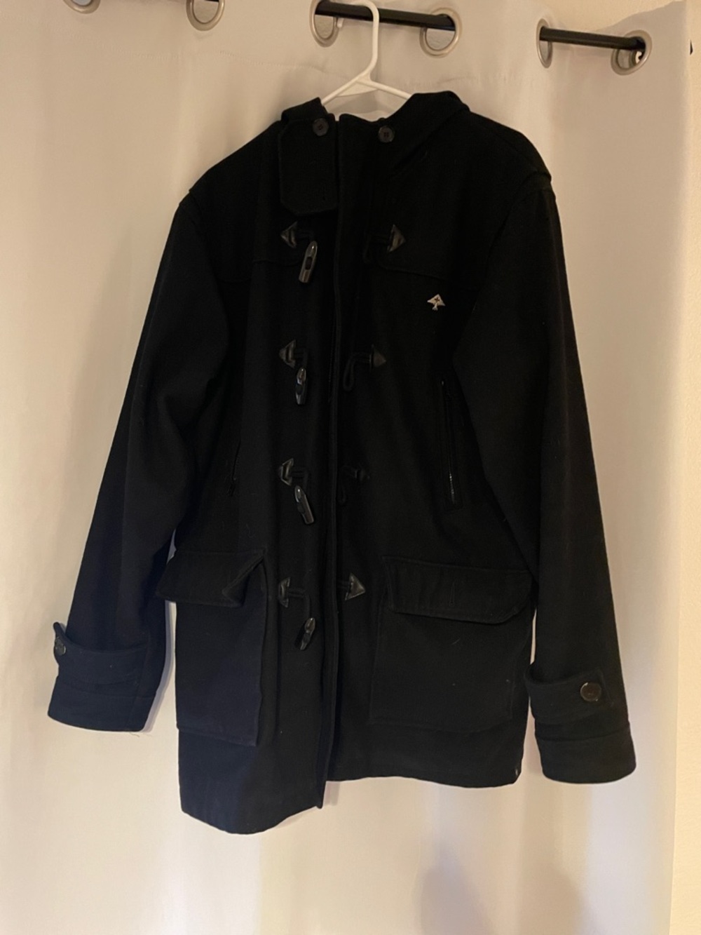 Lrg Black Hooded Toggle Pea Coat